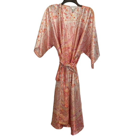 Oscar de la Renta Neiman Marcus Robe Silky Size Large Flowers Paisley Colorful - Picture 1 of 6